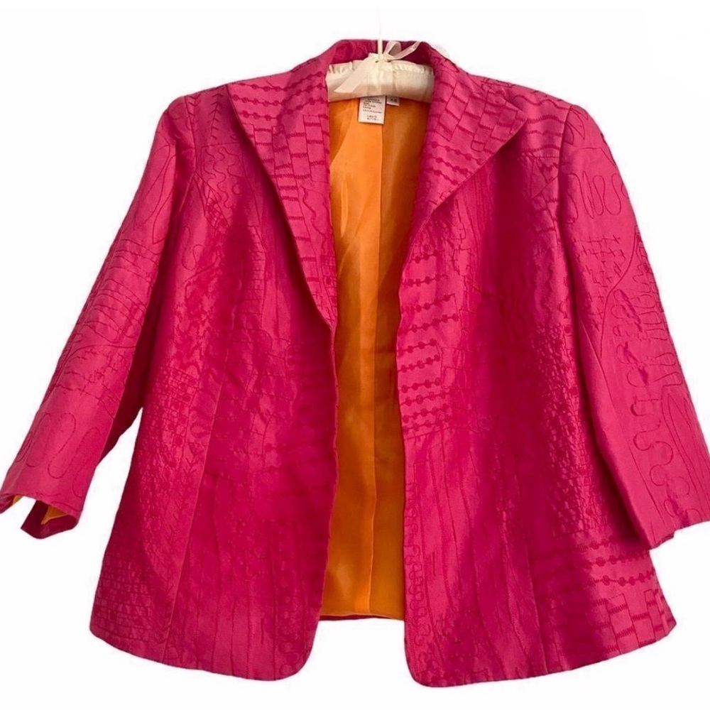 VGUC- Coldwater Creek 100% Silk Open Front Embroidered Jacket
